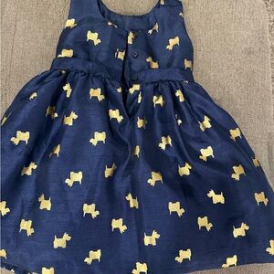 Navy Dress with Gold Dog Pattern